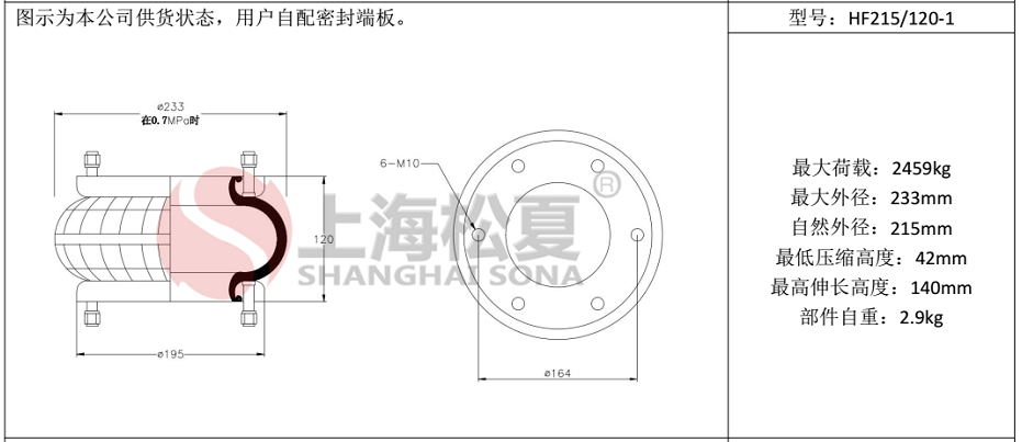 HF215/120-1法蘭式橡膠氣囊，糾偏氣囊